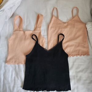 American Eagle Outfitters Black and Peach Crop Tank Trio